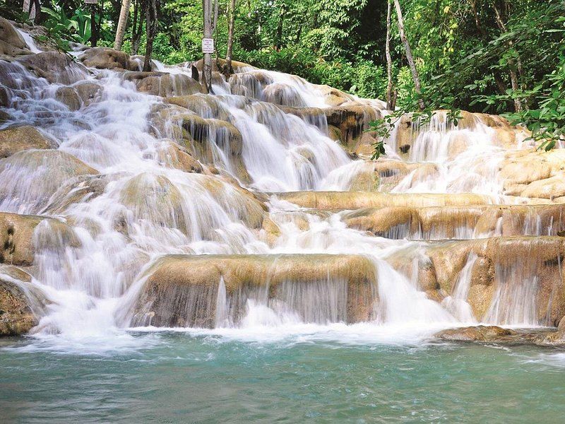 The terraced limestone cascades of Dunn's River Falls
